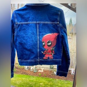 RUBBISH Dark Wash Denim Jean Jacket Deadpool Hand Painted